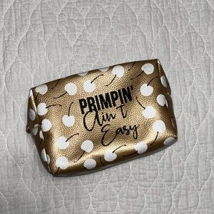 Primpin’ Aint Easy Gold and White Polka Dot Cosmetic Bag